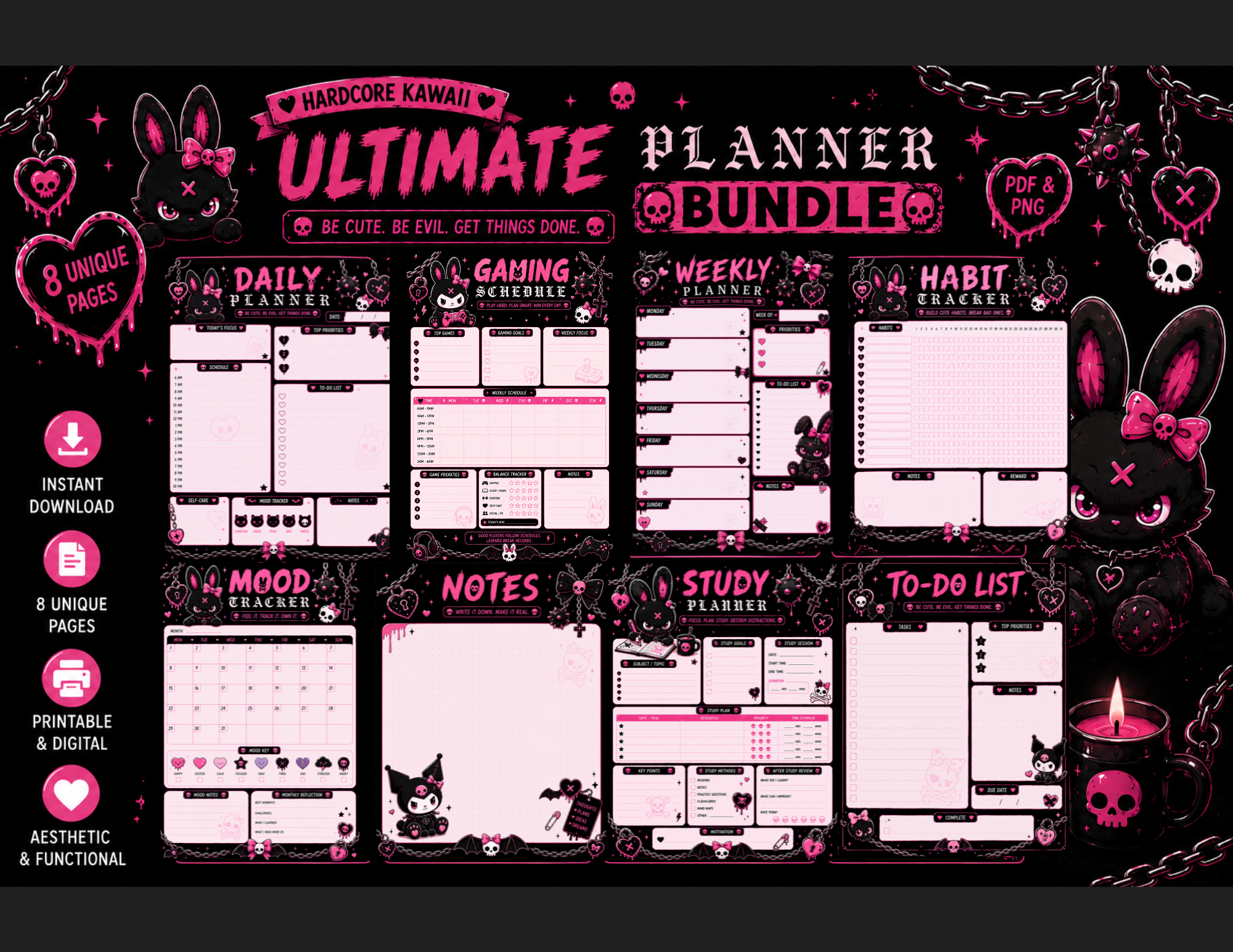 Hardcore Kawaii Digital Planner Bundle Printable
