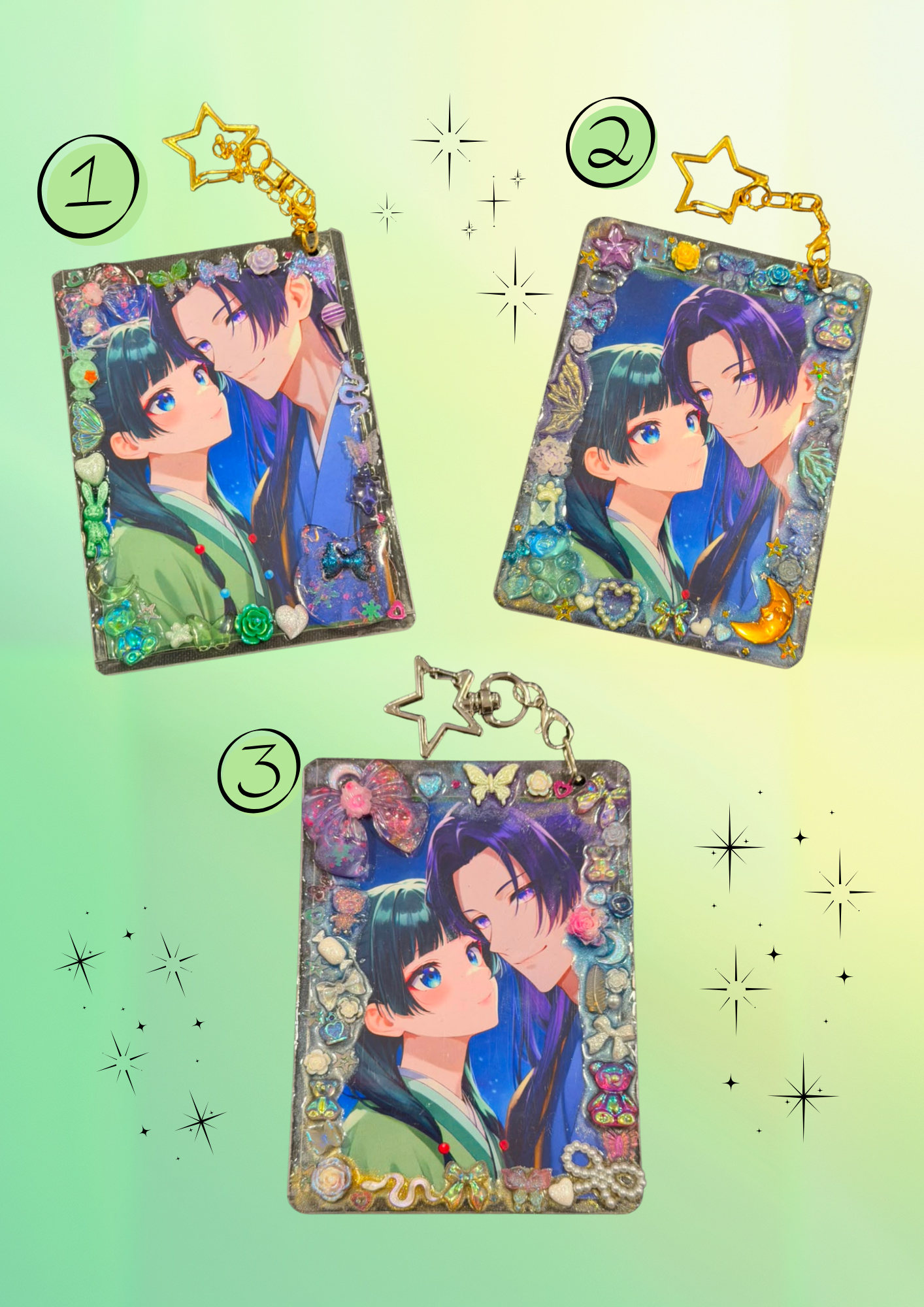 Anime Couple Resin Top Loader Keychain l Apothecary inspired Photocard Holder