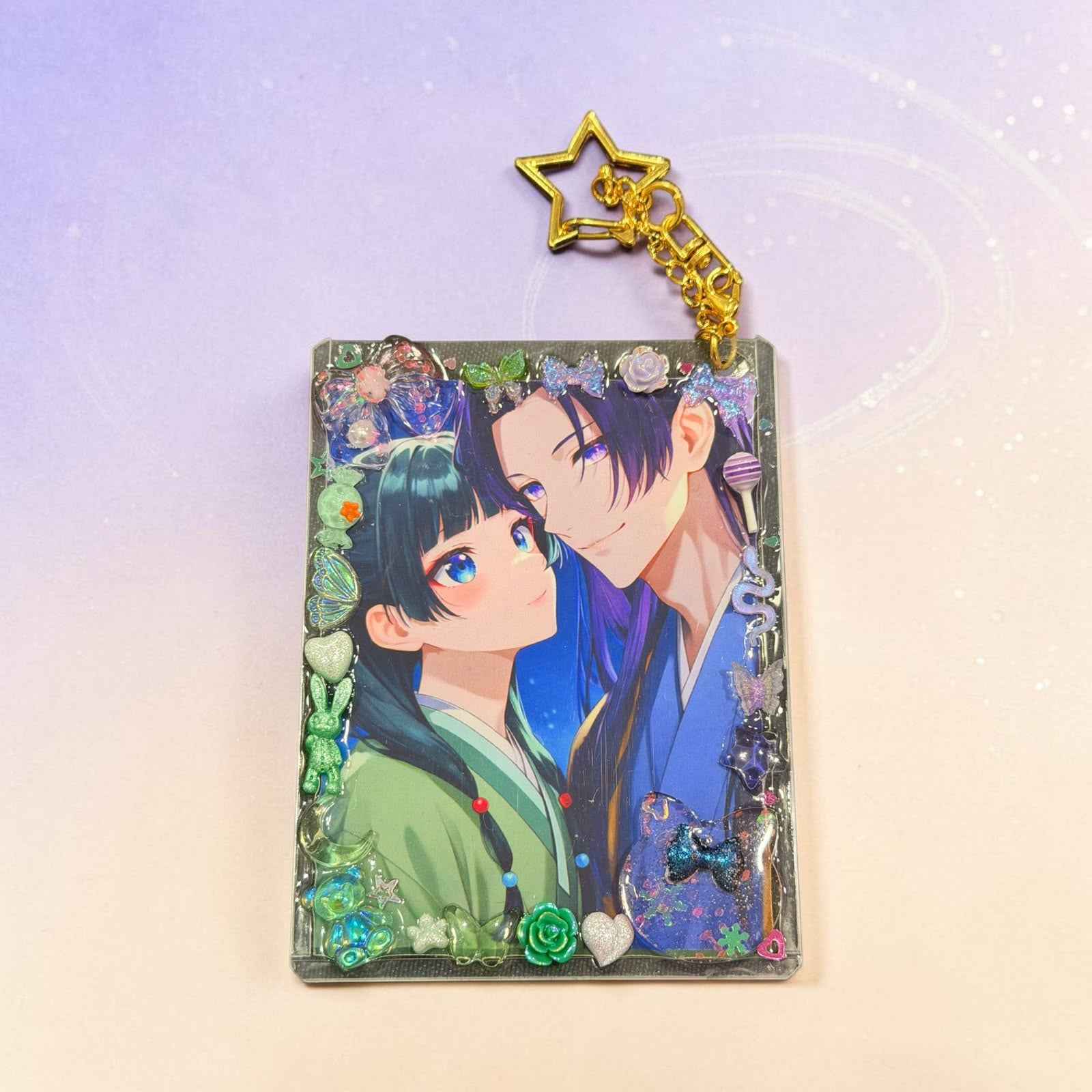 Anime Couple Resin Top Loader Keychain l Apothecary inspired Photocard Holder