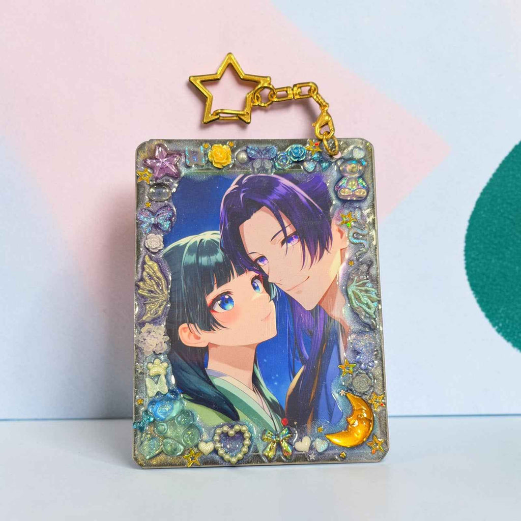 Anime Couple Resin Top Loader Keychain l Apothecary inspired Photocard Holder