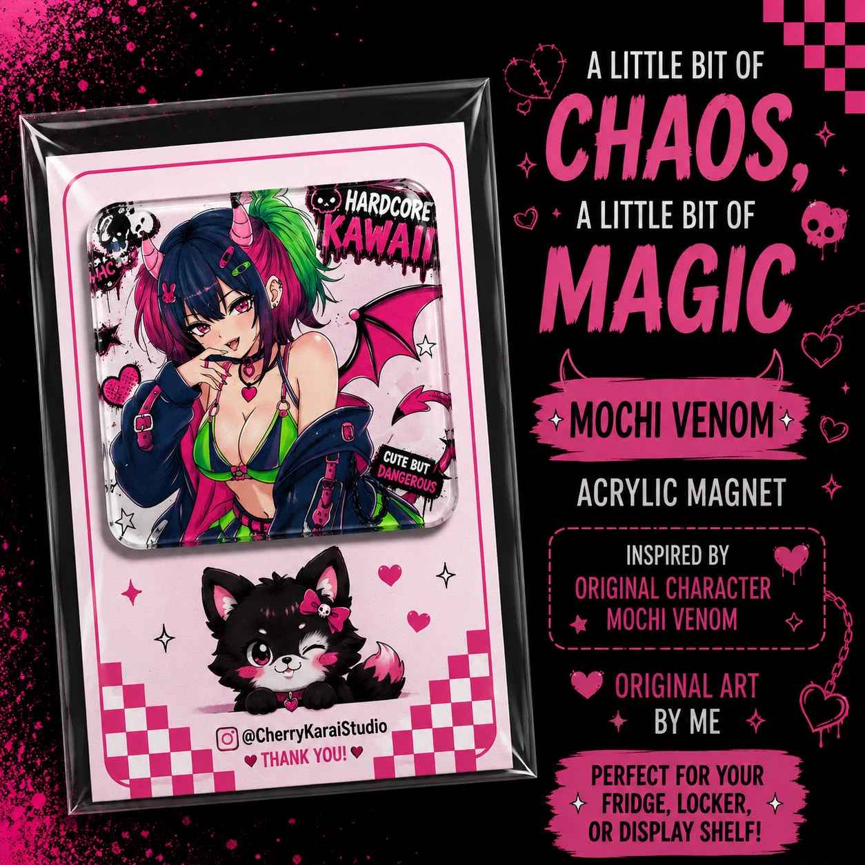 Anime demon girl Acrylic Magnet l Mochi Venom Original Girl art