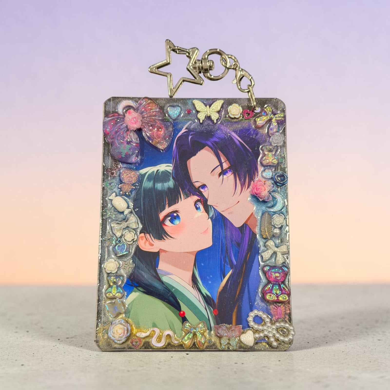 Anime Couple Resin Top Loader Keychain l Apothecary inspired Photocard Holder