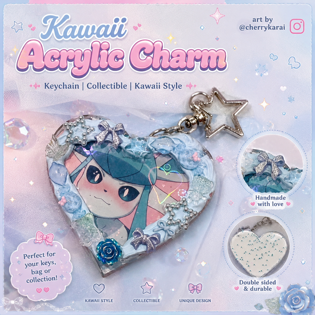 Kawaii Anime Acrylic Keychain with charms