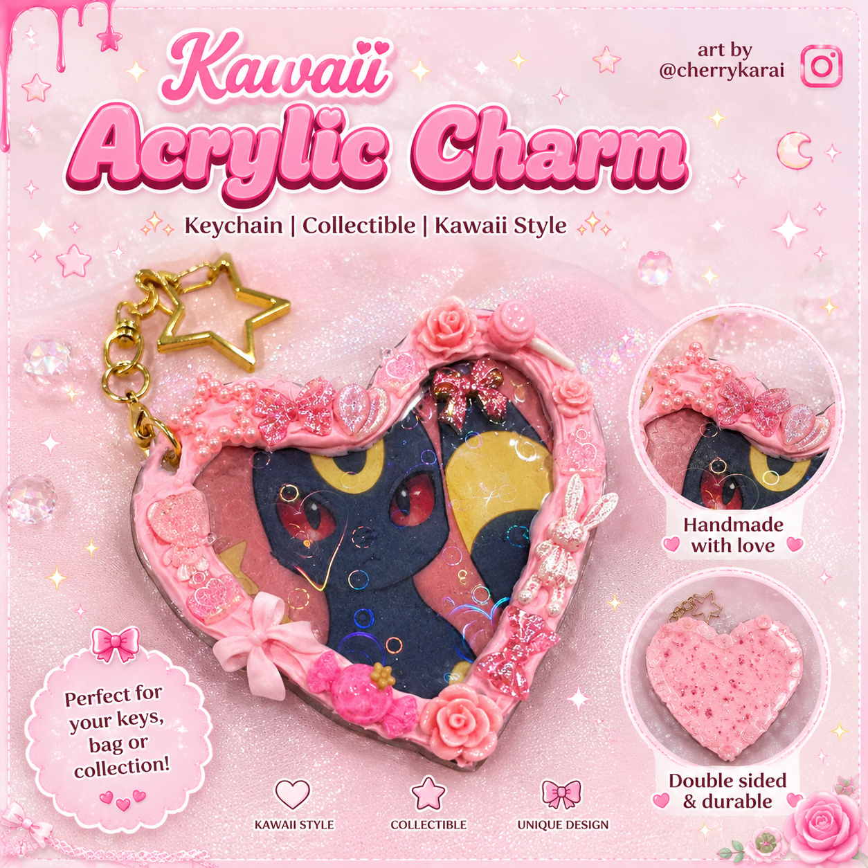 Kawaii Anime Acrylic Keychain with charms